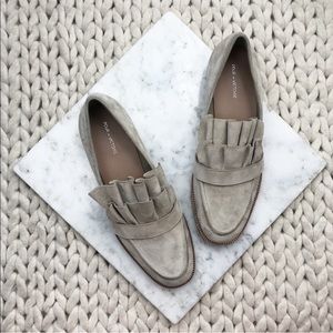 BOGO Pour La Victoire Grey Taupe Ruffle Suede Loafer